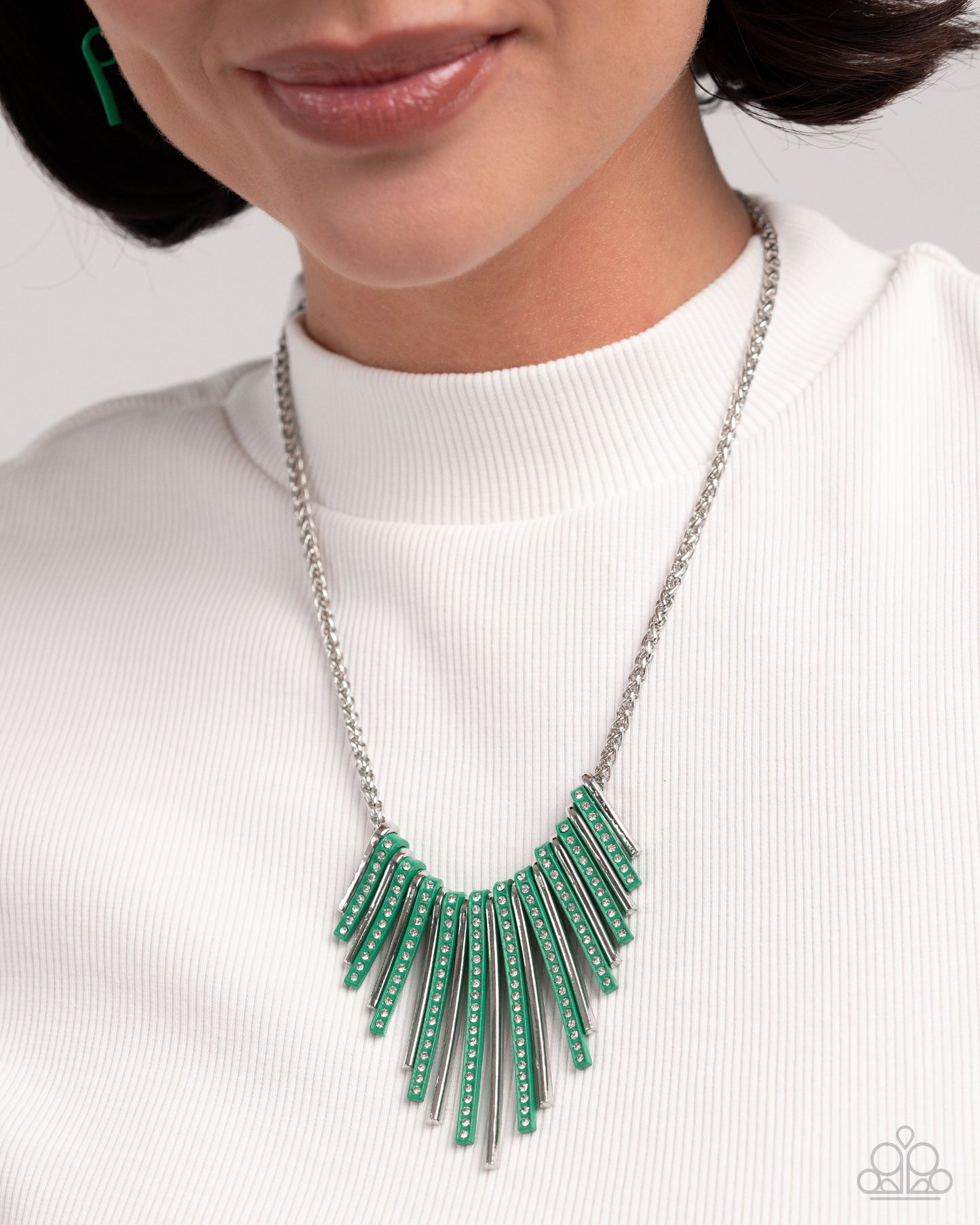 Fashionable Fringe & Colored Cameo -  Green - Complete Look